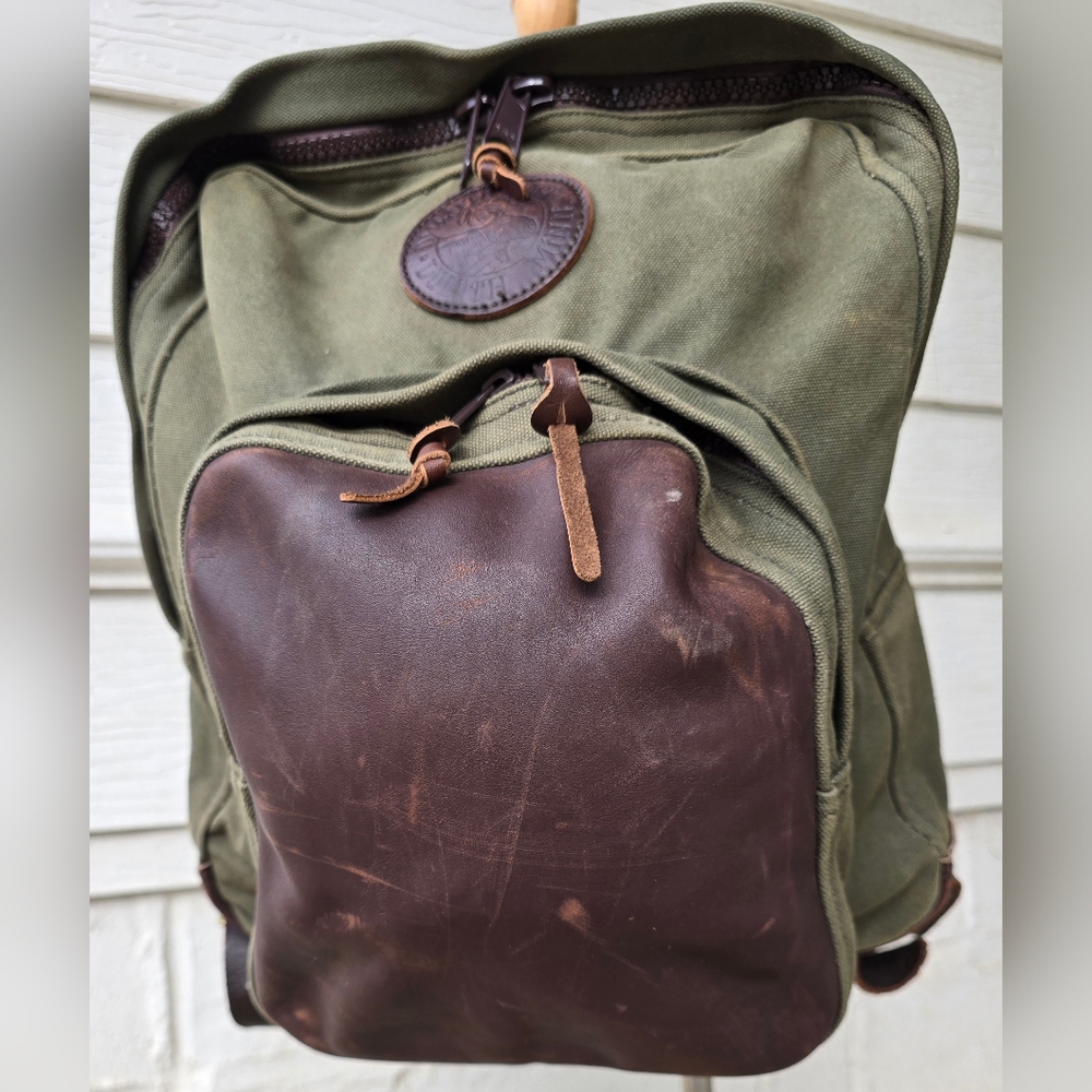 Original 2009 Duluth Trading Co Olive Green Canvas Backpack Leather & Brass EXC - Picture 8 of 16
